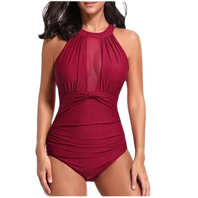 Ladies Swimsuit Chest Mesh Stitching Pleating Craft One Piece Swimsuit Bikini Bella Mia